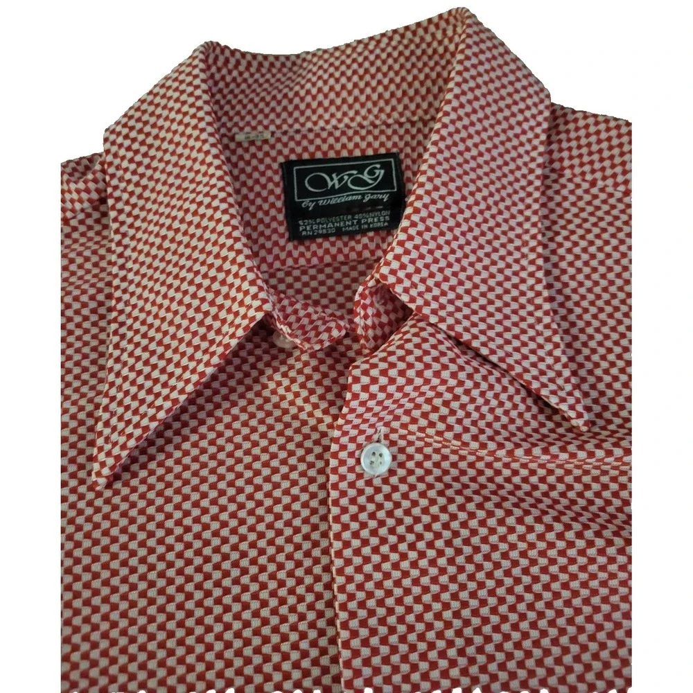 William Gary Vtg 70s Red & White Geometic Checkerboard Boho Disco Luxury Shirt - Picture 9 of 9